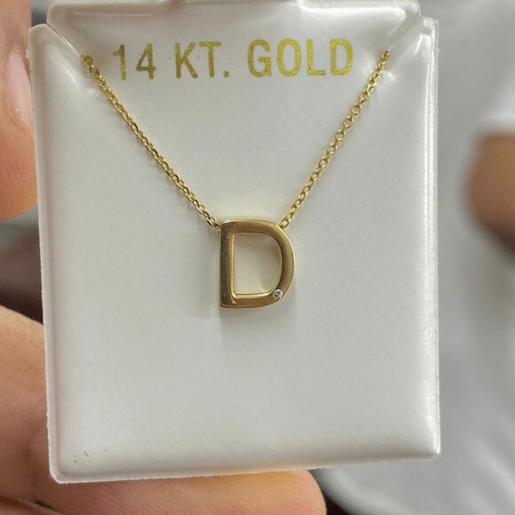 14K Yellow Gold Necklace Pendant Letters CZ Cable Link Chain 18" Jewelry Unisex - Picture 5 of 13